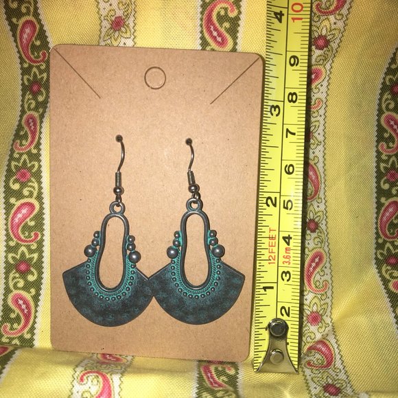 Vintage Crescent Bronze Bohemian Blue Stone Drop Earring NWOT - Picture 4 of 5